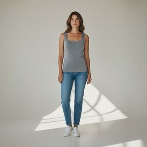 ZARA W/B Collection Silvery White Black Square Neck Tank Top Women M EXC